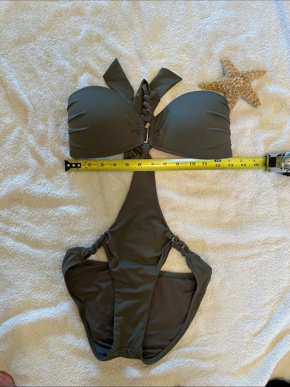 Aubade Olive Green womens One-Piece Swimsuit with Halter Tie - Picture 9 of 11